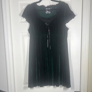Killstar Deep Green Velvet Dress with Black Lace